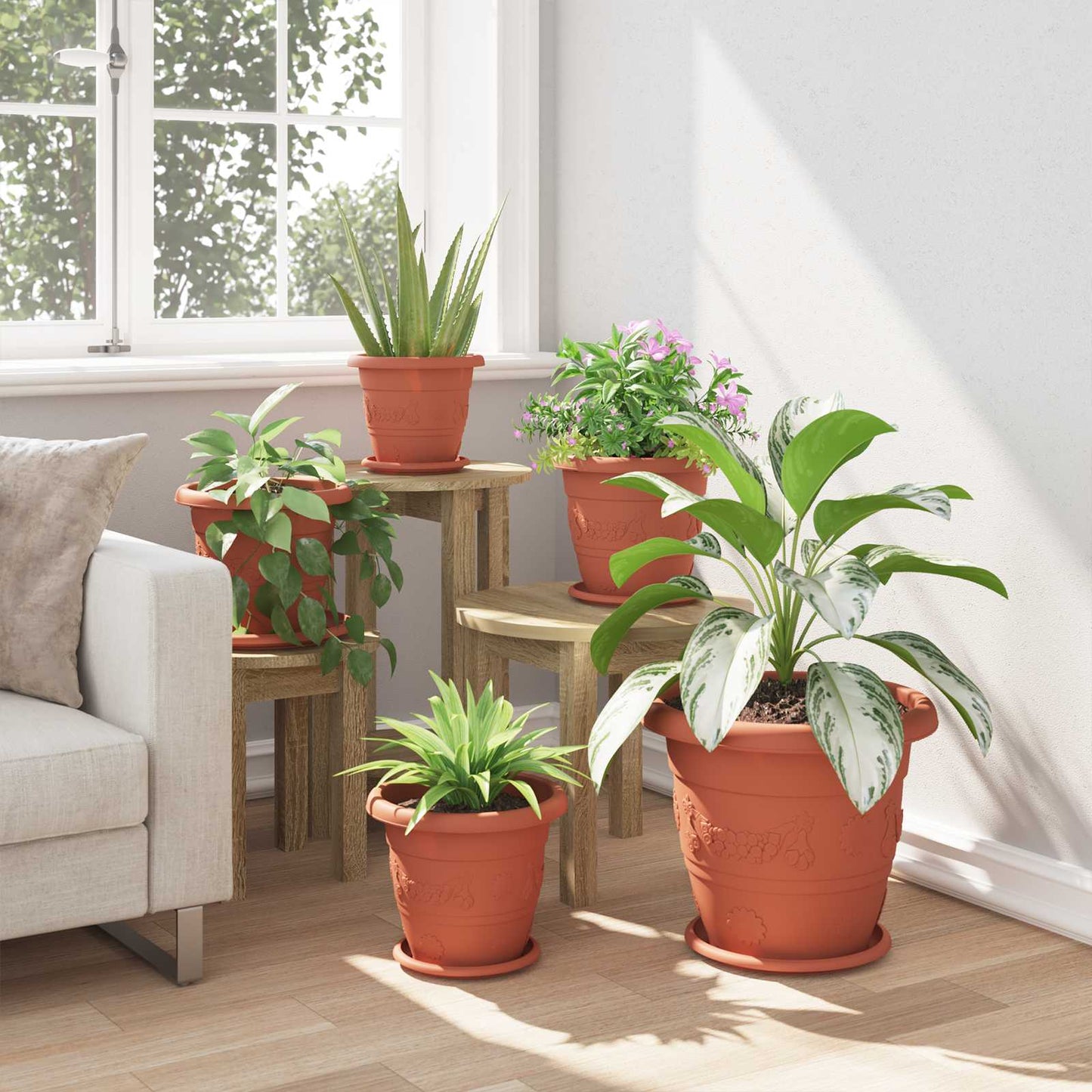 vidaXL Plant Pots 6 pcs Brick Red Ø 26 x 21.5 cm Plastic