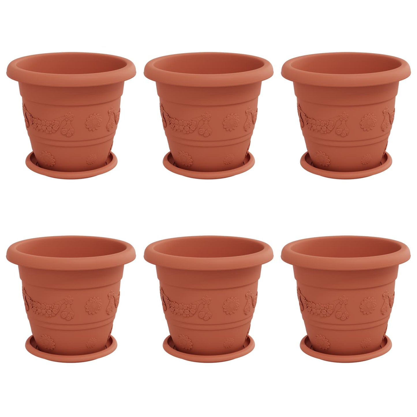 vidaXL Plant Pots 6 pcs Brick Red Ø 26 x 21.5 cm Plastic