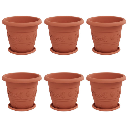 vidaXL Plant Pots 6 pcs Brick Red Ø 26 x 21.5 cm Plastic