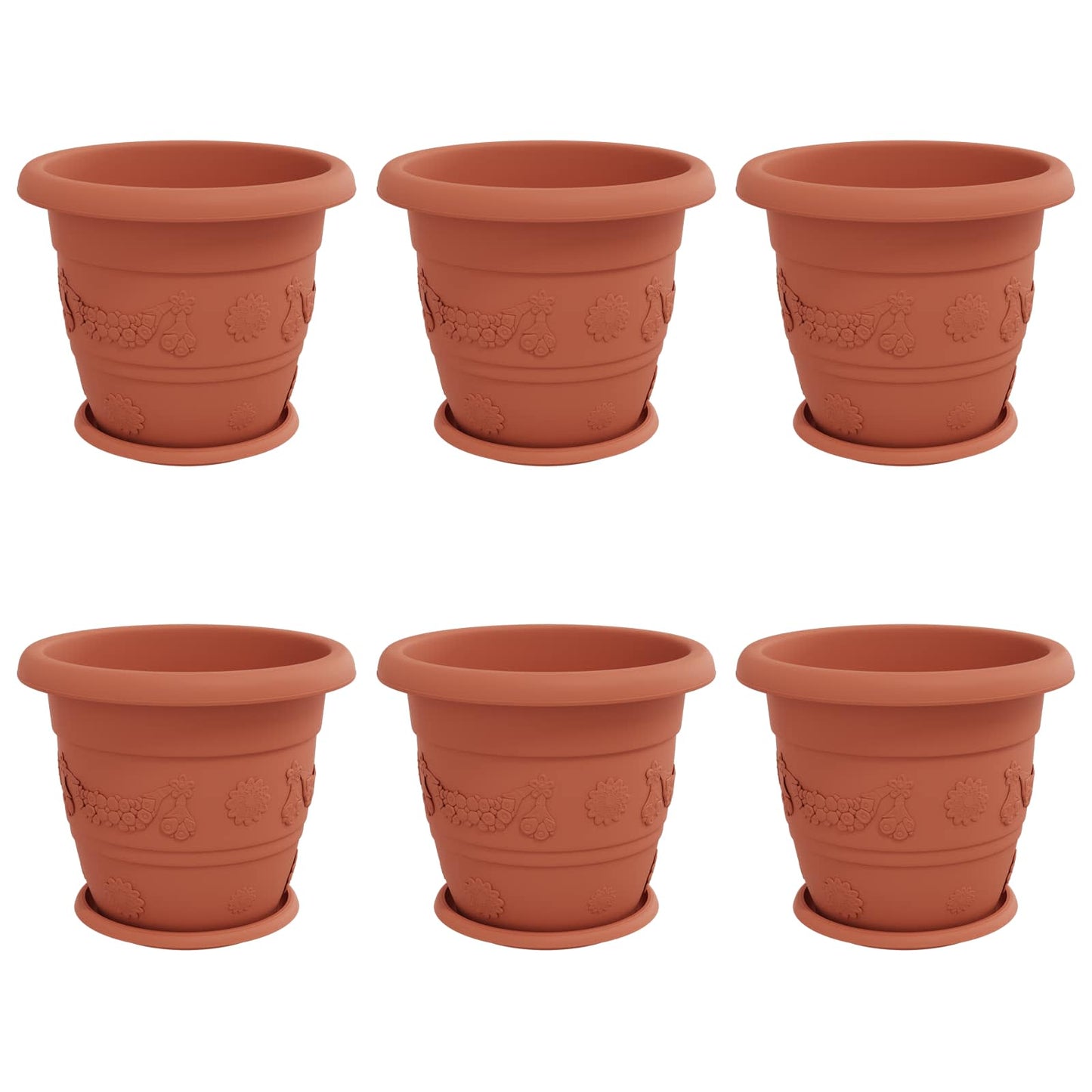 vidaXL Plant Pots 6 pcs Brick Red Ø 34 x 28 cm Plastic