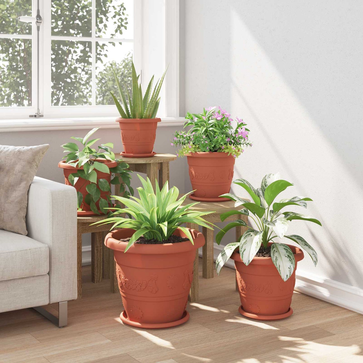 vidaXL Plant Pots 6 pcs Brick Red Ø 39 x 32 cm Plastic