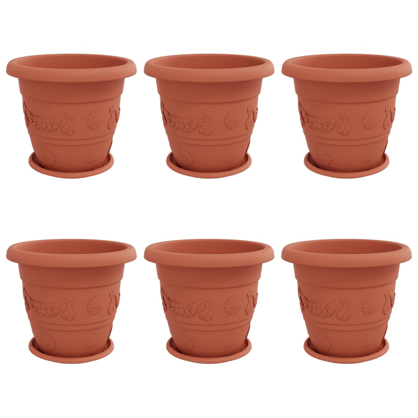 vidaXL Plant Pots 6 pcs Brick Red Ø 39 x 32 cm Plastic