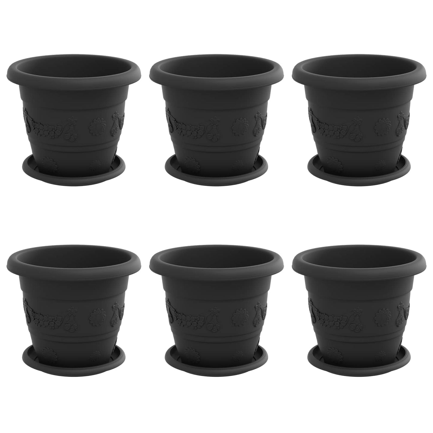 vidaXL Plant Pots 6 pcs Black Ø 22 x 18 cm Plastic