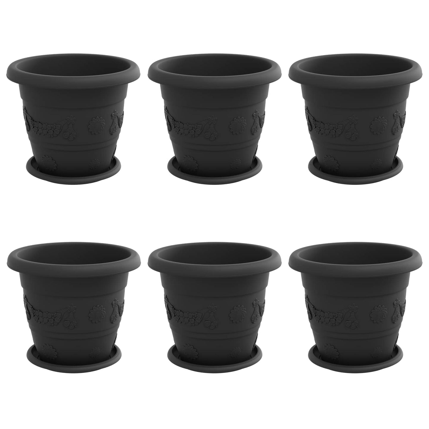 vidaXL Plant Pots 6 pcs Black Ø 26 x 21.5 cm Plastic