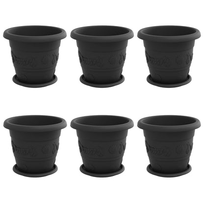 vidaXL Plant Pots 6 pcs Black Ø 26 x 21.5 cm Plastic