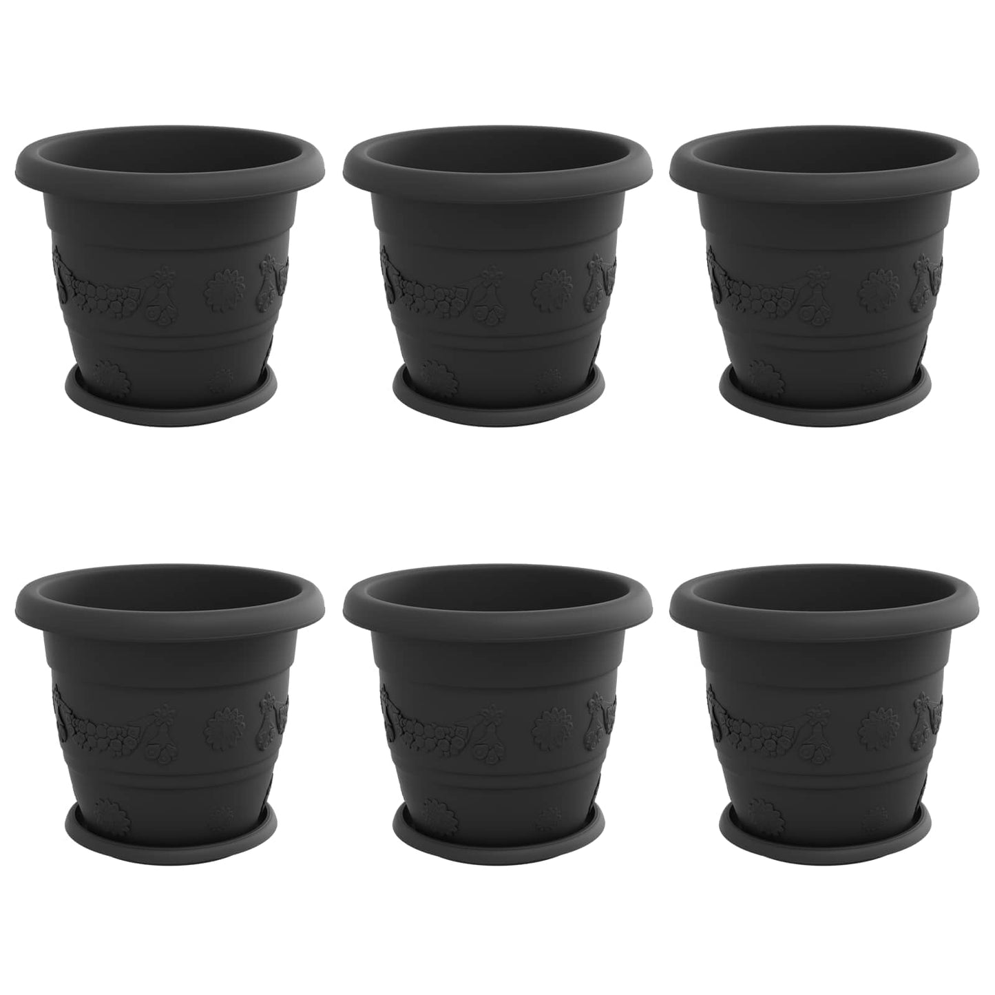 vidaXL Plant Pots 6 pcs Black Ø 30 x 25 cm Plastic