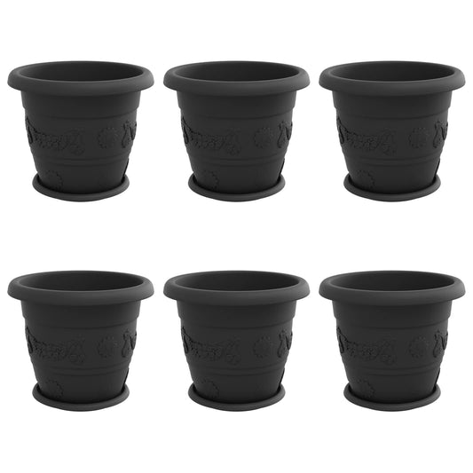 vidaXL Plant Pots 6 pcs Black Ø 34 x 28 cm Plastic
