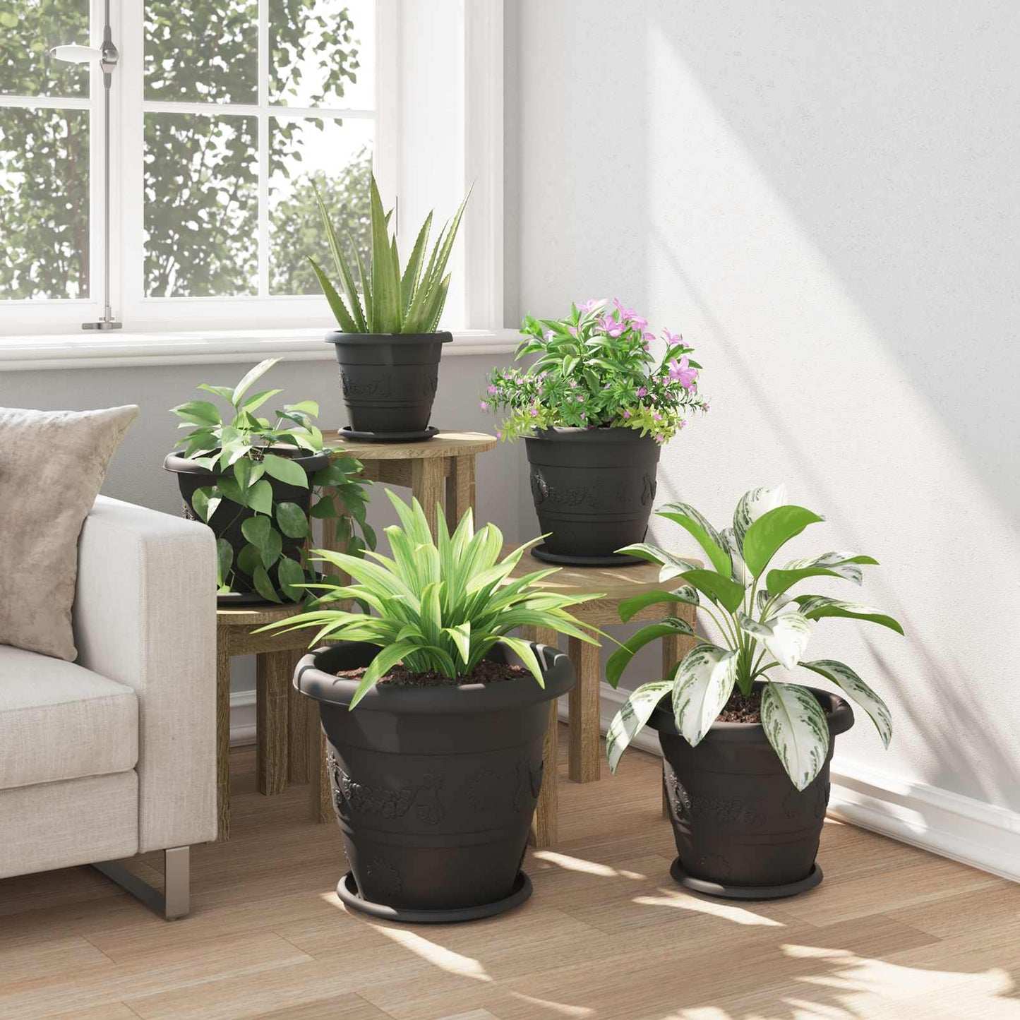 vidaXL Plant Pots 6 pcs Black Ø 39 x 32 cm Plastic