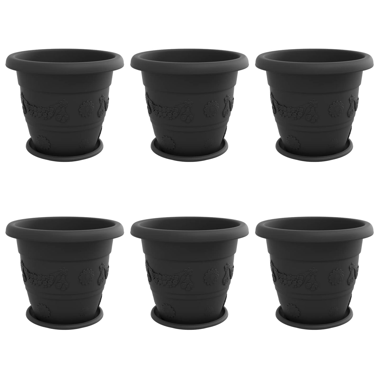 vidaXL Plant Pots 6 pcs Black Ø 39 x 32 cm Plastic