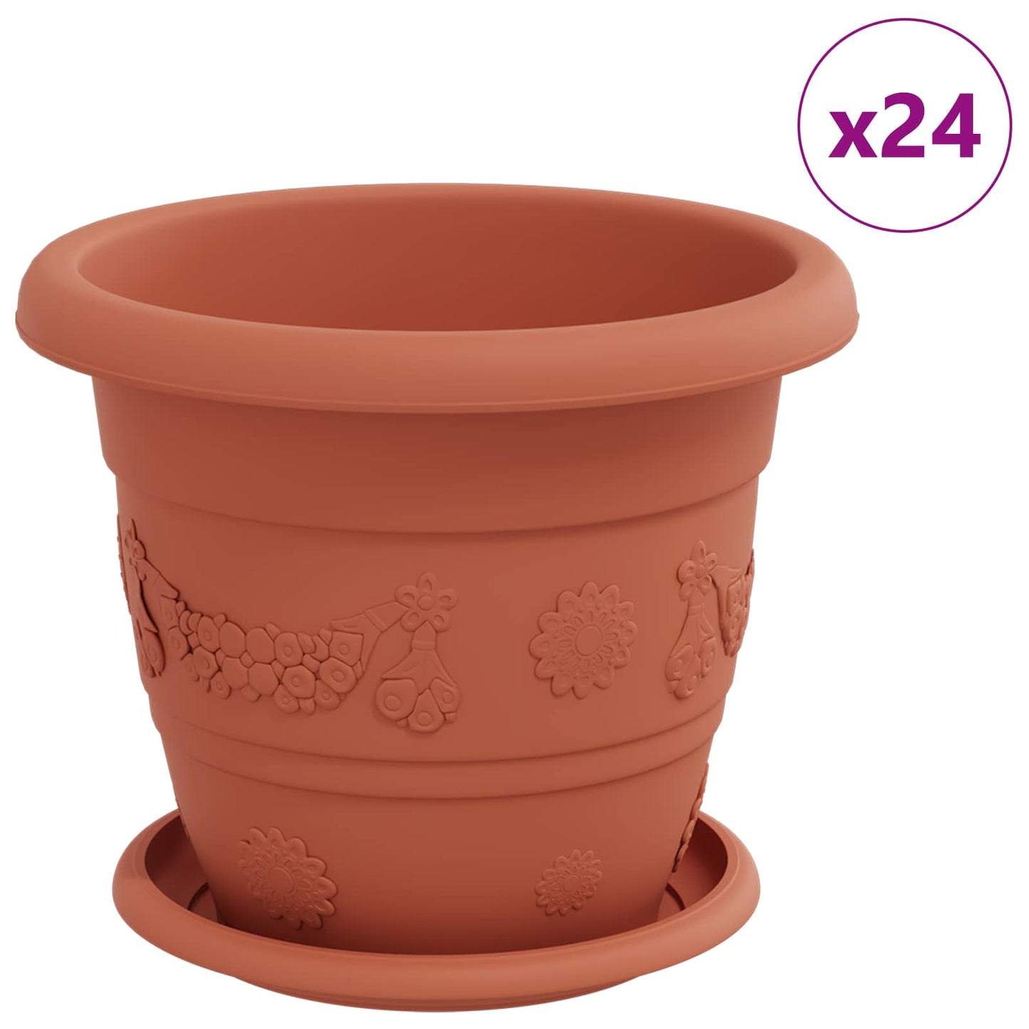 vidaXL Plant Pots 24 pcs Brick Red Ø 22 x 18 cm Plastic
