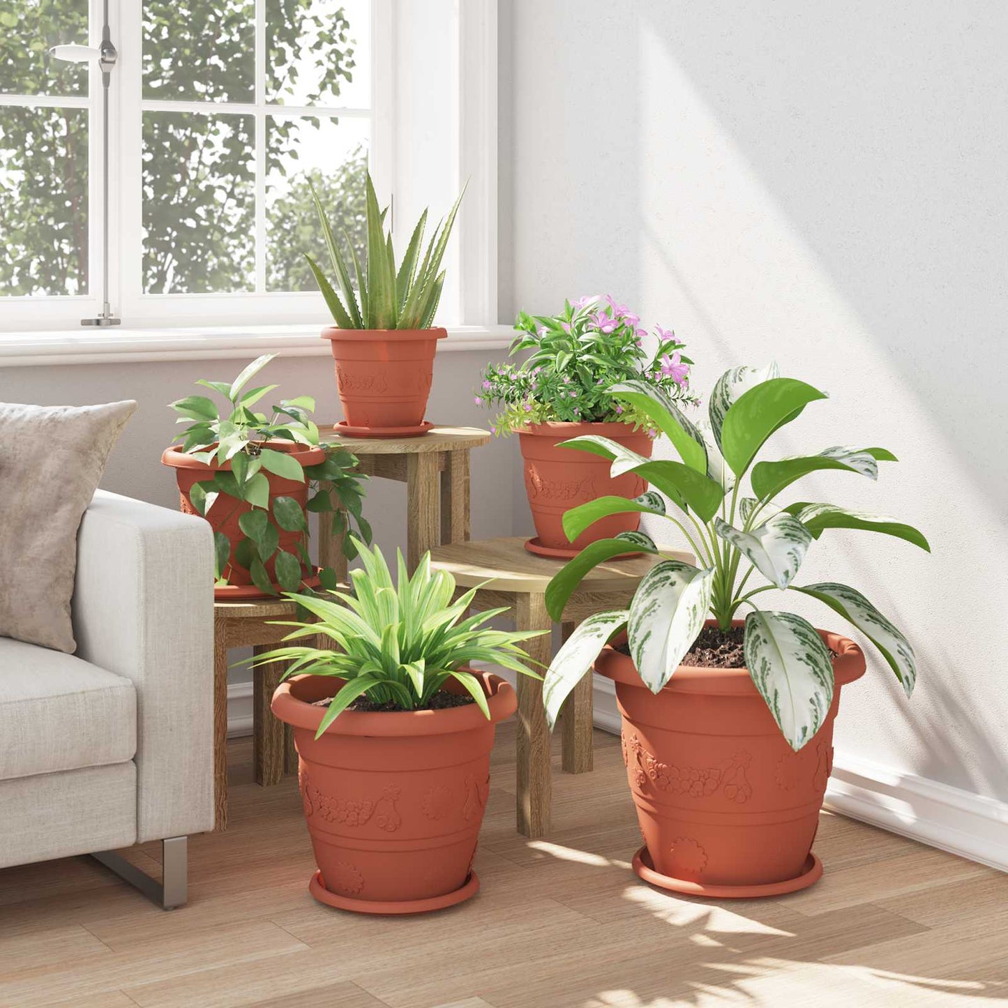 vidaXL Plant Pots 24 pcs Brick Red Ø 34 x 28 cm Plastic