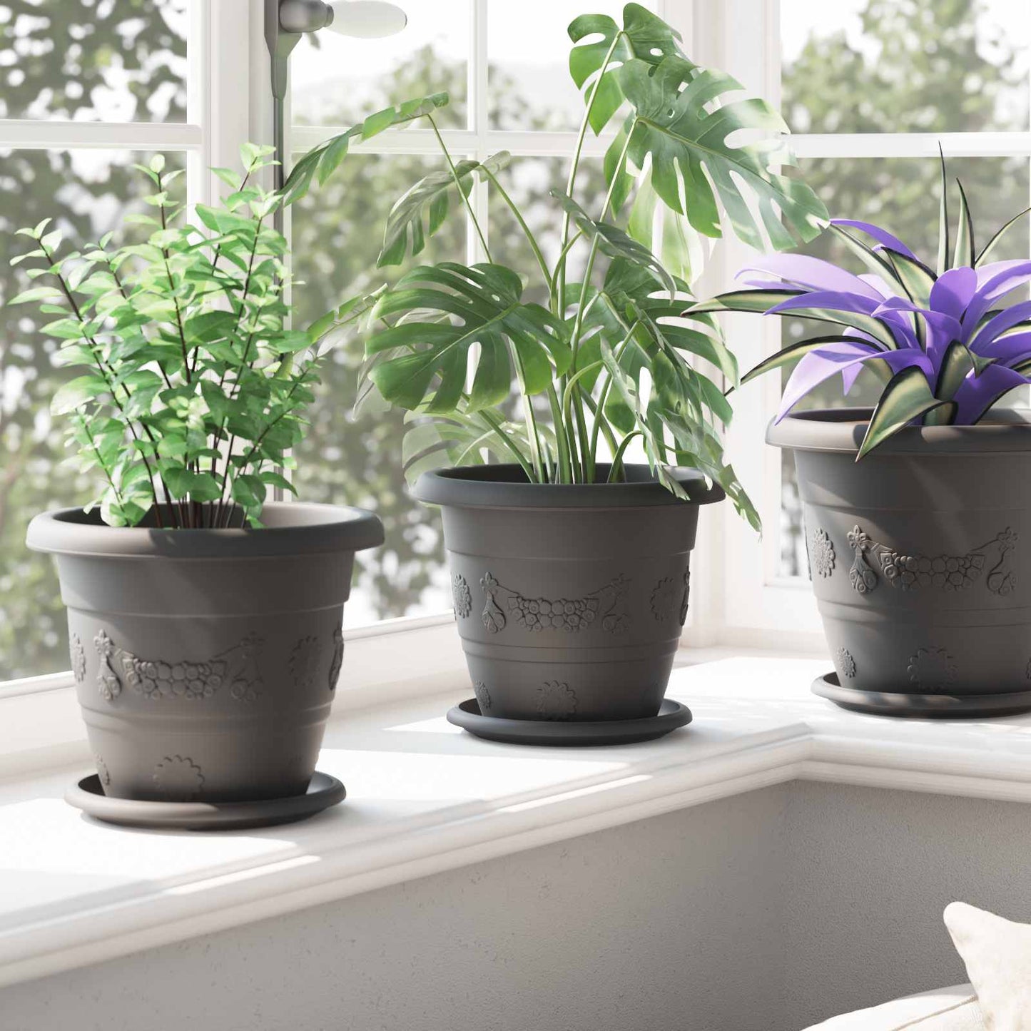 vidaXL Plant Pots 24 pcs Black Ø 22 x 18 cm Plastic