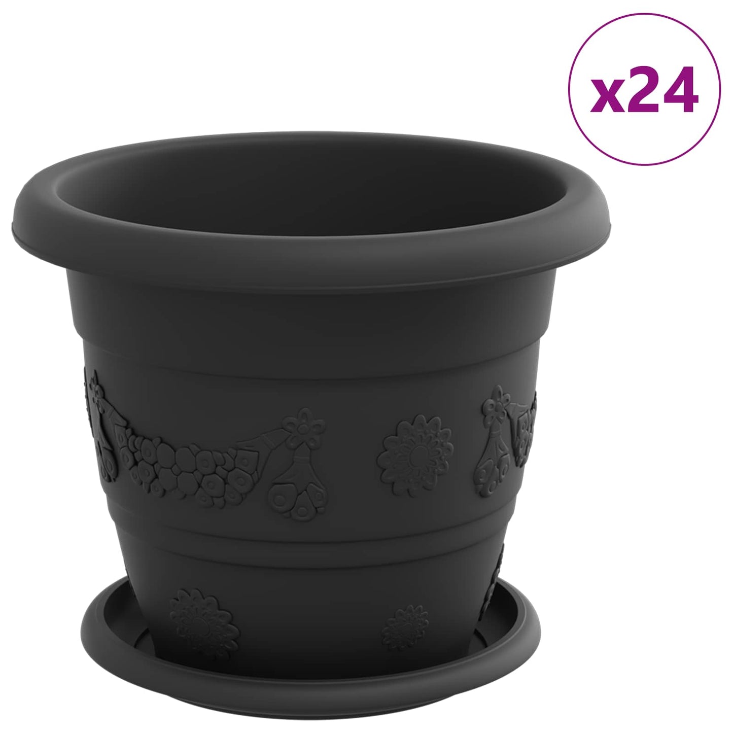 vidaXL Plant Pots 24 pcs Black Ø 22 x 18 cm Plastic