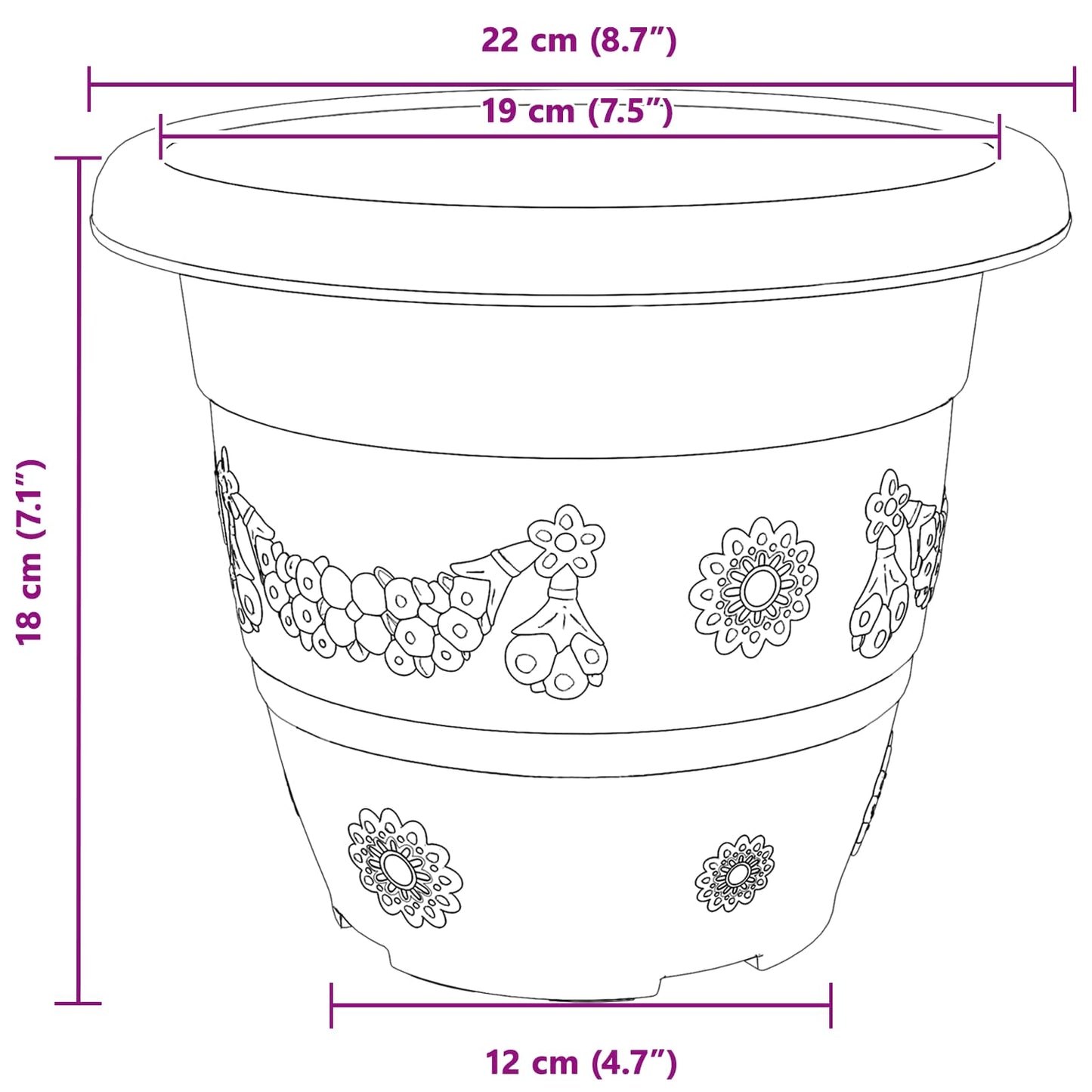 vidaXL Plant Pots 24 pcs Black Ø 22 x 18 cm Plastic