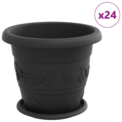 vidaXL Plant Pots 24 pcs Black Ø 26 x 21.5 cm Plastic