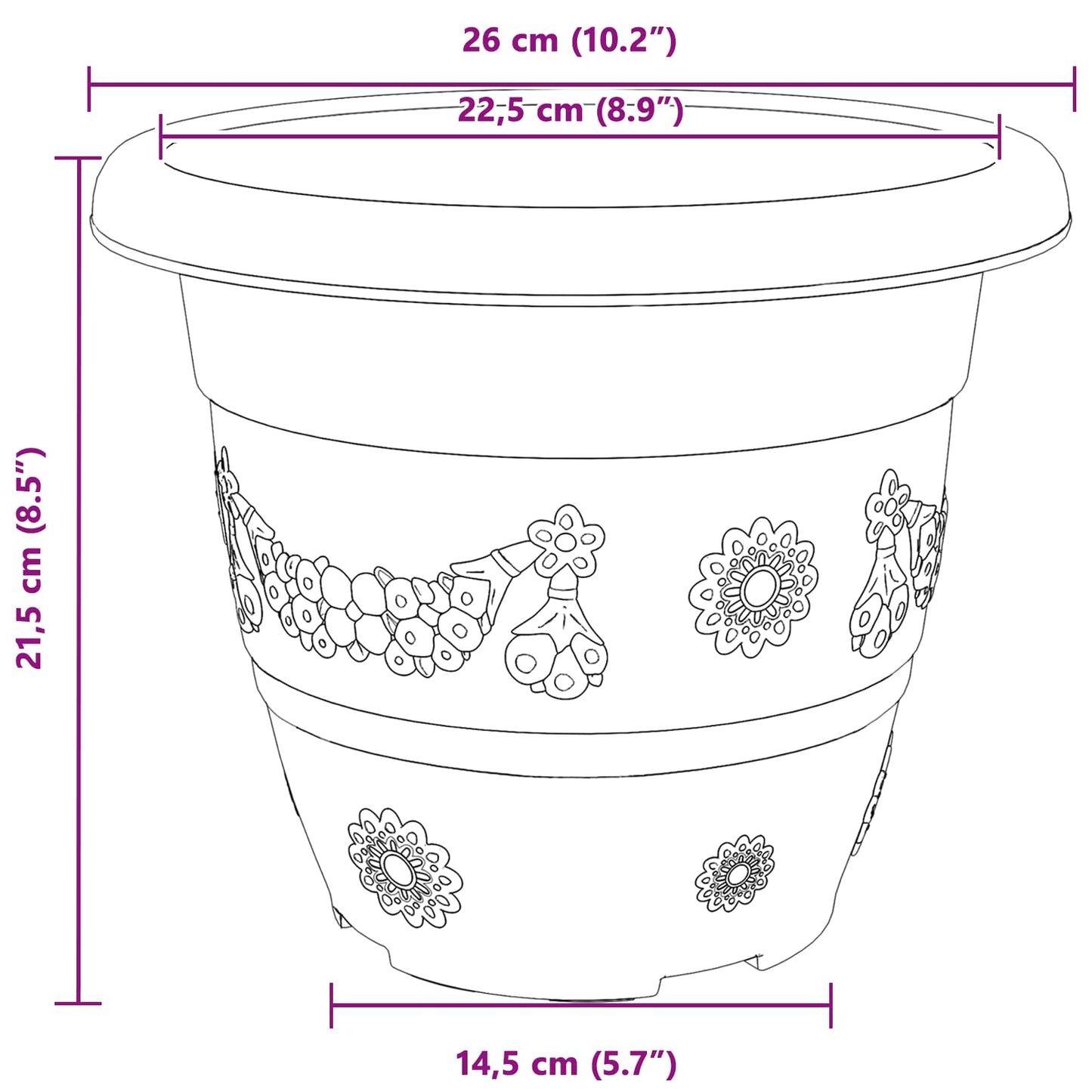 vidaXL Plant Pots 24 pcs Black Ø 26 x 21.5 cm Plastic