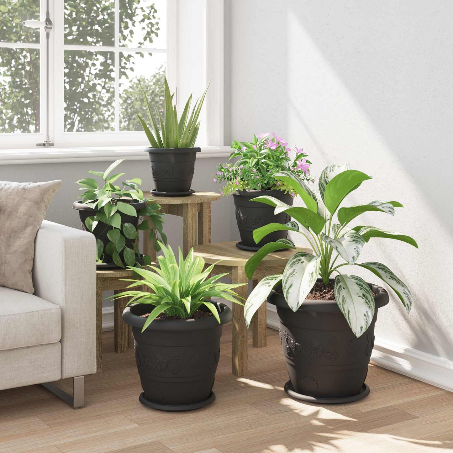 vidaXL Plant Pots 24 pcs Black Ø 34 x 28 cm Plastic