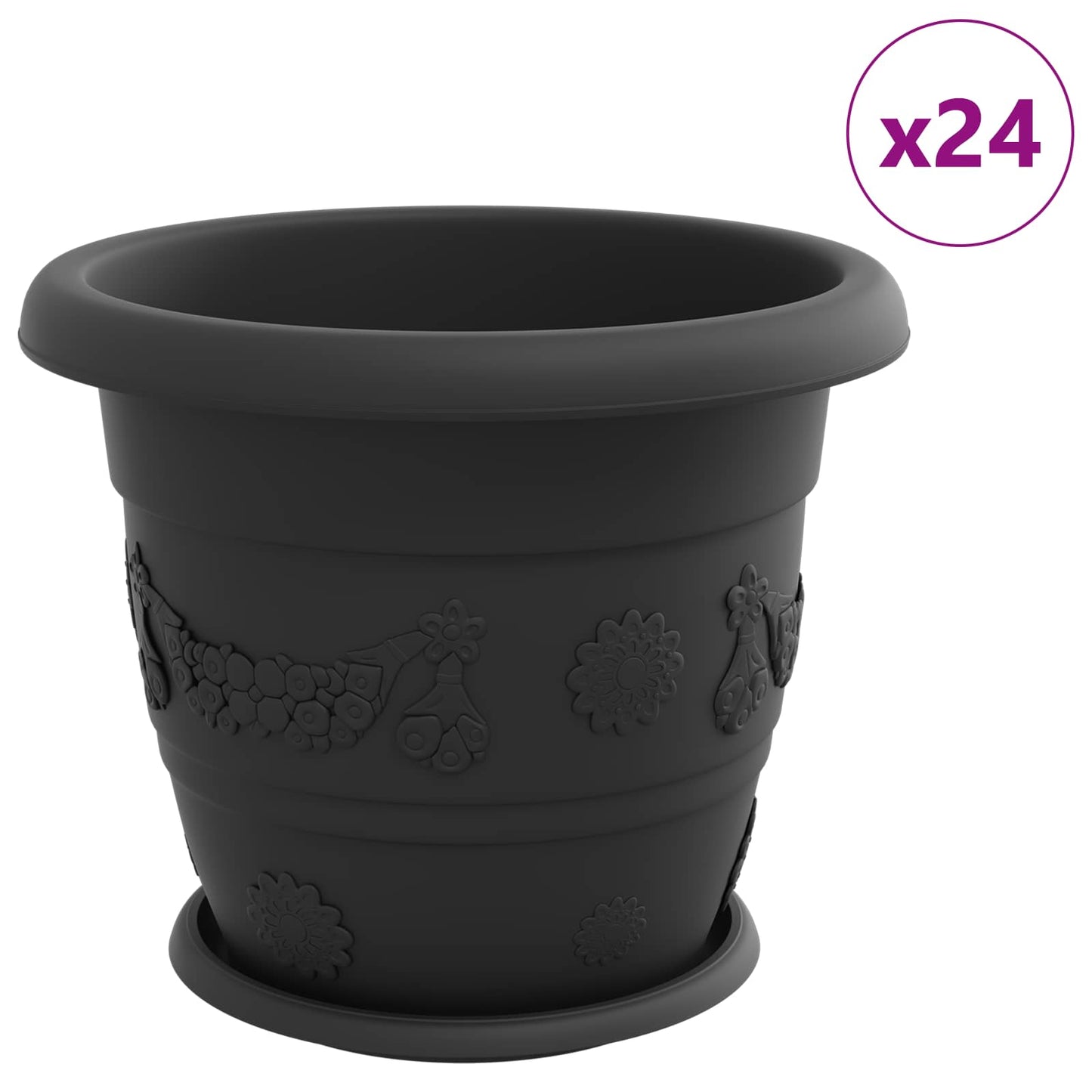 vidaXL Plant Pots 24 pcs Black Ø 34 x 28 cm Plastic