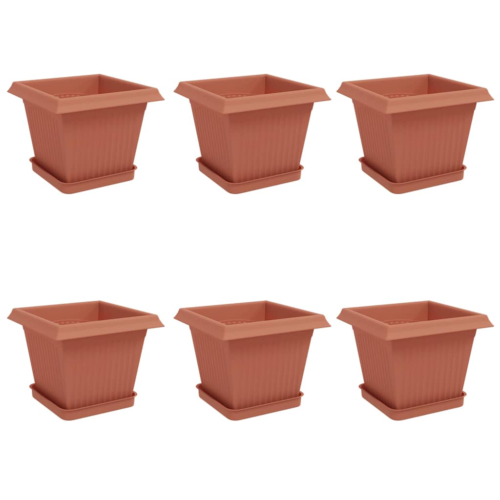 vidaXL Plant Pots 6 pcs Brick Red 20 x 20 x 16 cm Plastic