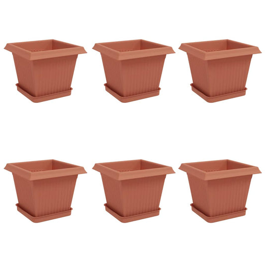 vidaXL Plant Pots 6 pcs Brick Red 20 x 20 x 16 cm Plastic