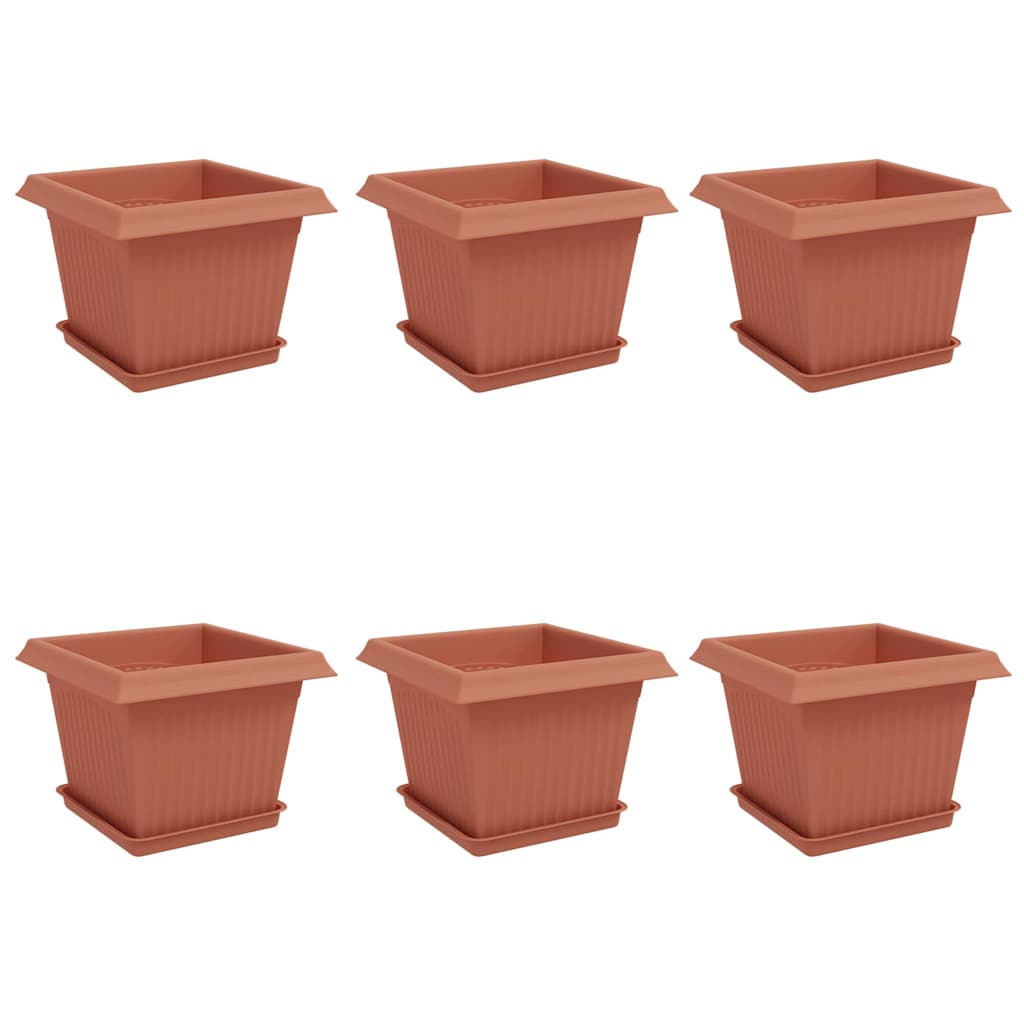vidaXL Plant Pots 6 pcs Brick Red 23 x 23 x 17.5 cm Plastic
