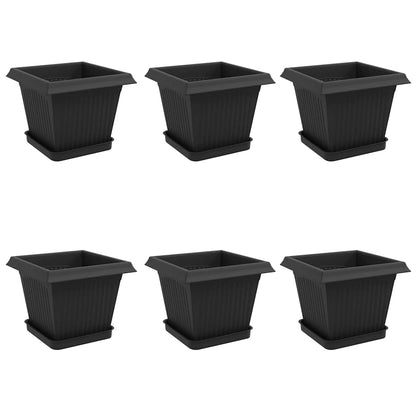 vidaXL Plant Pots 6 pcs Black 20 x 20 x 16 cm Plastic