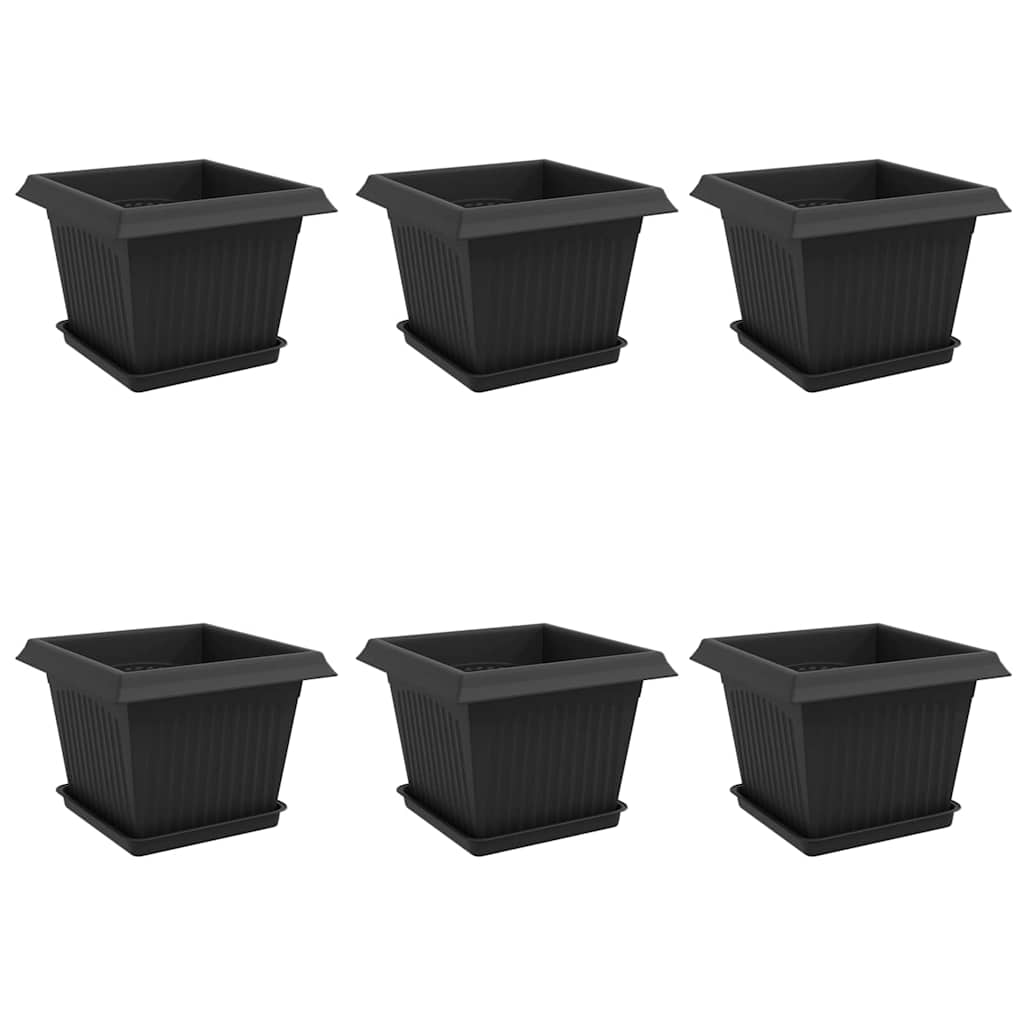 vidaXL Plant Pots 6 pcs Black 23 x 23 x 17.5 cm Plastic