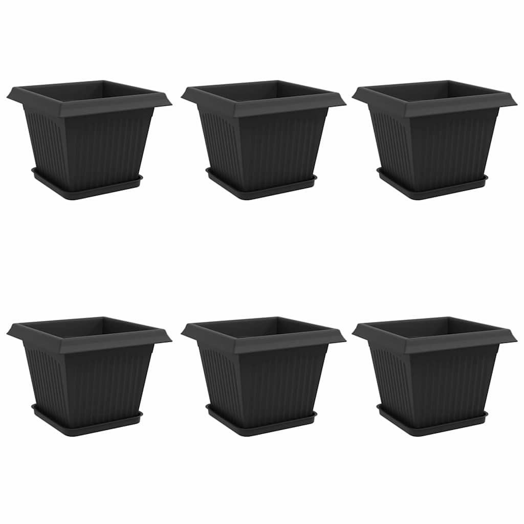 vidaXL Plant Pots 6 pcs Black 28.5 x 28.5 x 22 cm Plastic