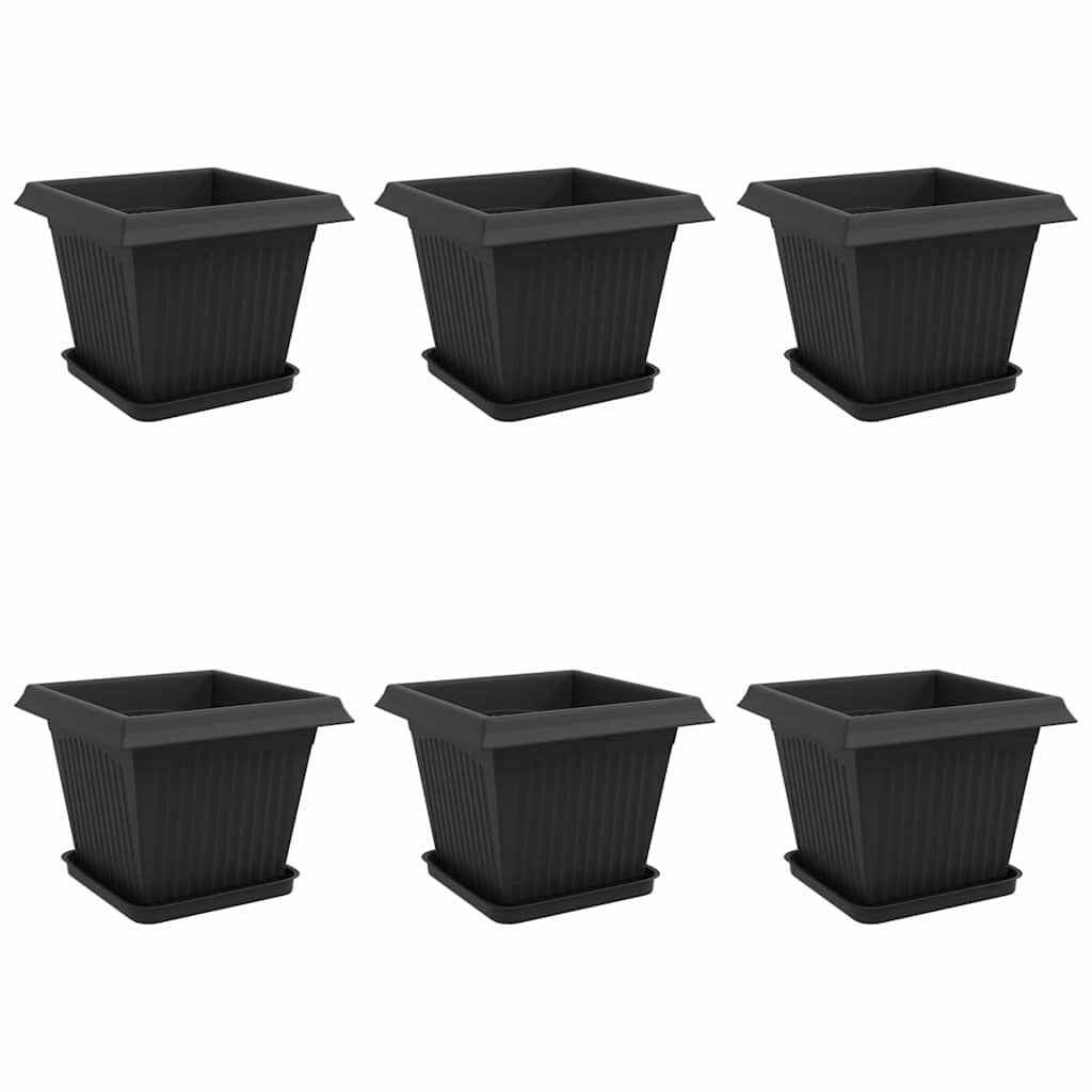 vidaXL Plant Pots 6 pcs Black 33 x 33 x 26 cm Plastic