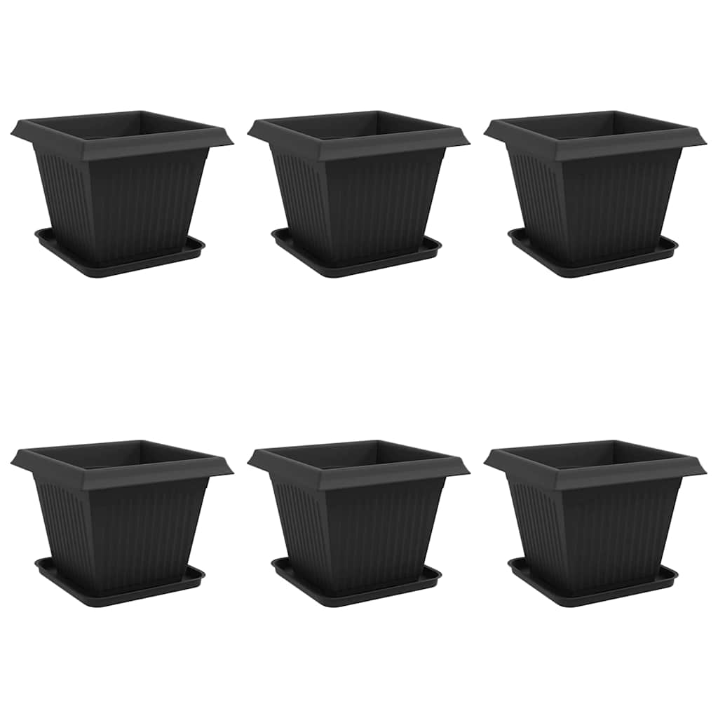 vidaXL Plant Pots 6 pcs Black 38 x 38 x 30 cm Plastic