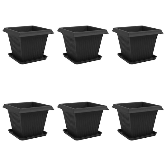 vidaXL Plant Pots 6 pcs Black 38 x 38 x 30 cm Plastic