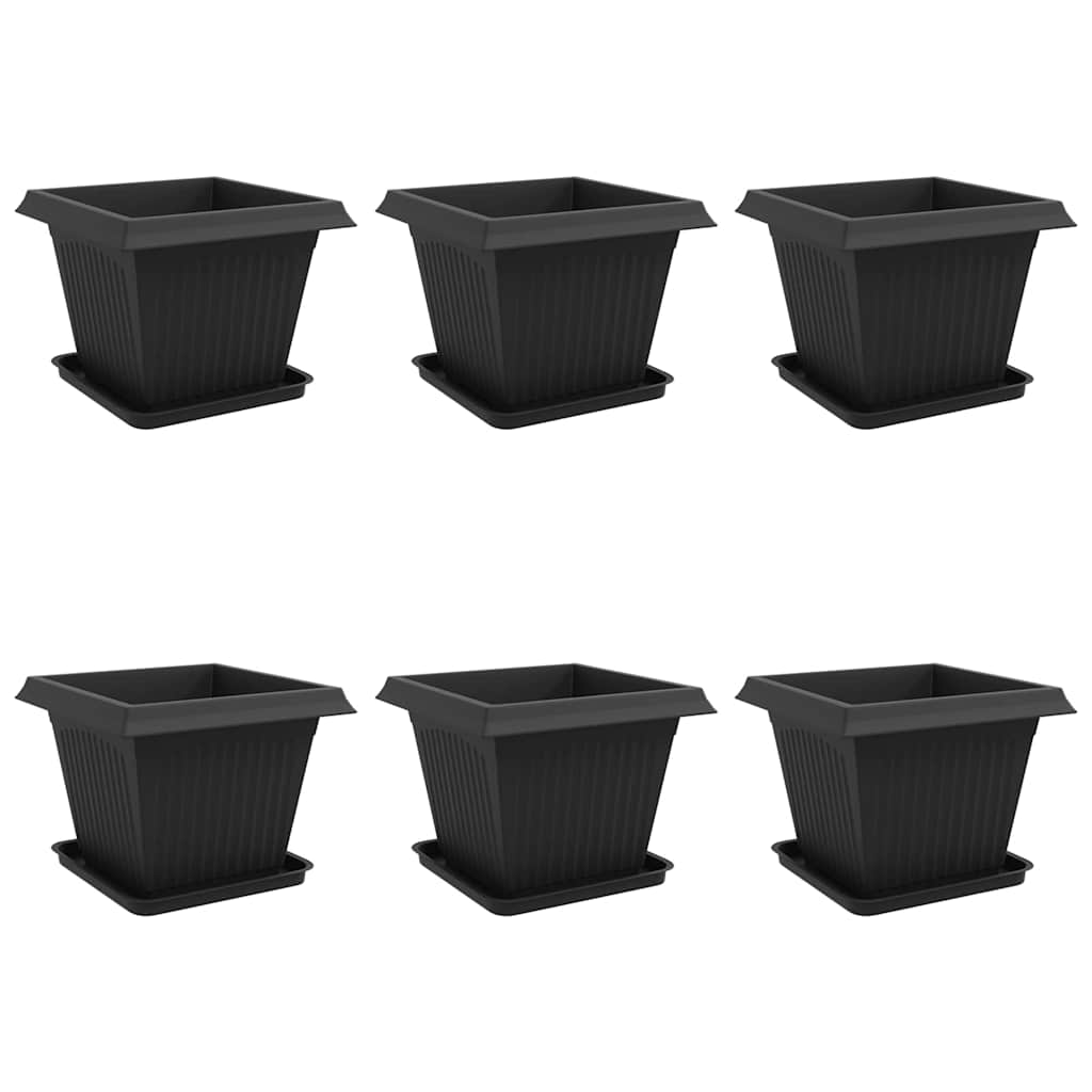vidaXL Plant Pots 6 pcs Black 43 x 43 x 33.5 cm Plastic