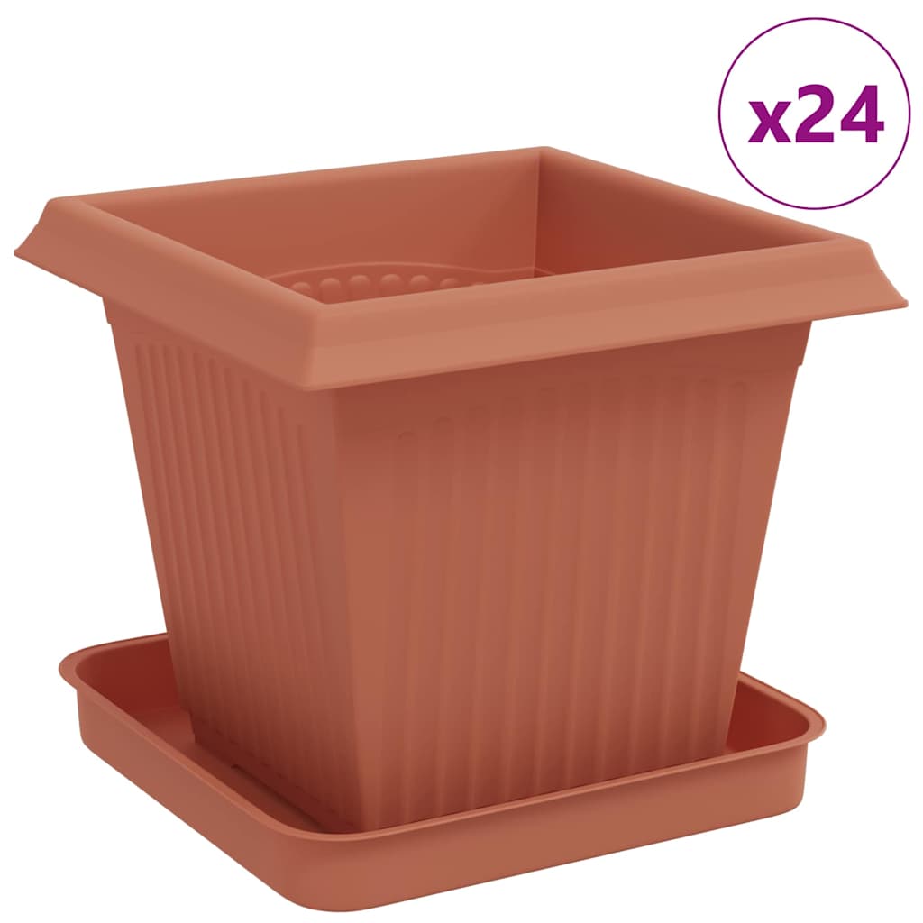 vidaXL Plant Pots 24 pcs Brick Red 16 x 16 x 14 cm Plastic
