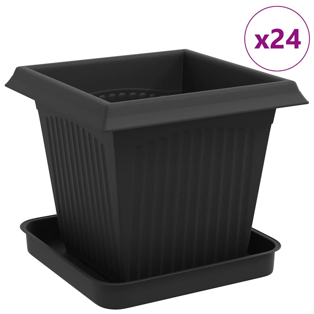 vidaXL Plant Pots 24 pcs Black 16 x 16 x 14 cm Plastic