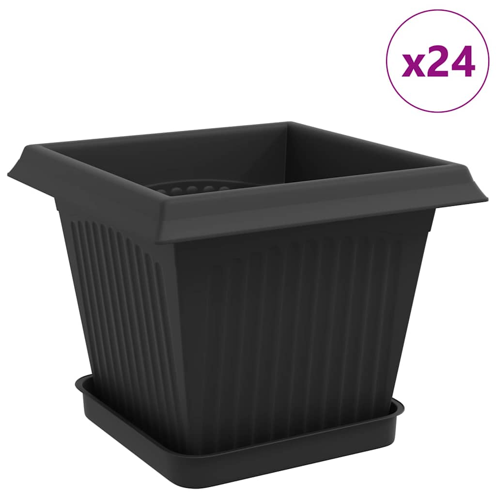 vidaXL Plant Pots 24 pcs Black 20 x 20 x 16 cm Plastic