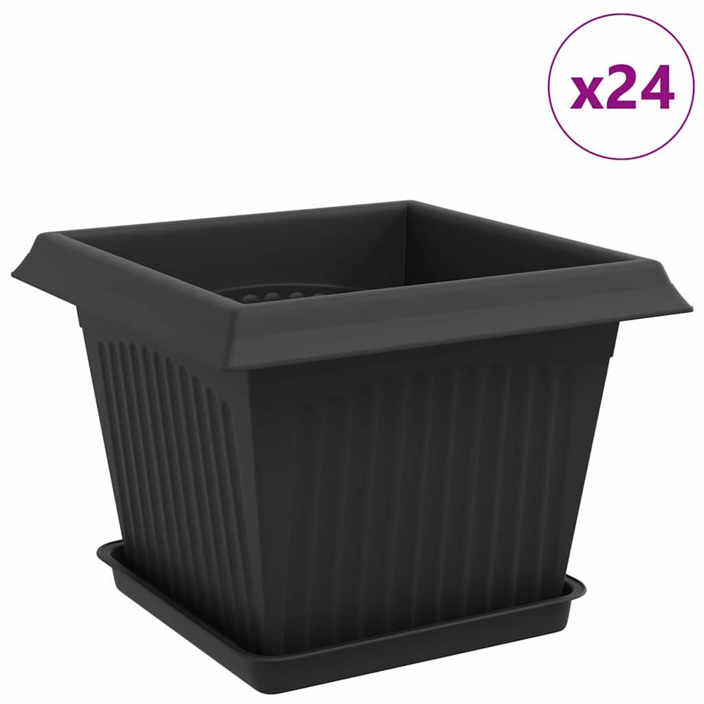 vidaXL Plant Pots 24 pcs Black 23 x 23 x 17.5 cm Plastic