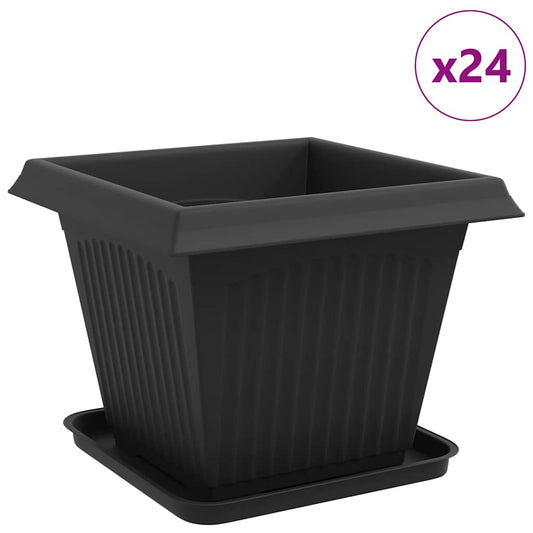 vidaXL Plant Pots 24 pcs Black 38 x 38 x 30 cm Plastic