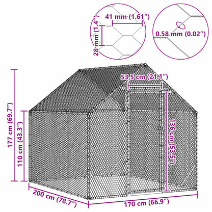 vidaXL Chicken Cage Silver 200 x 170 x 177 cm Galvanised Steel