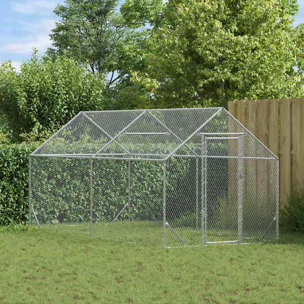 vidaXL Chicken Cage Silver 400 x 170 x 177 cm Galvanised Steel