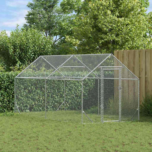 vidaXL Chicken Cage Silver 400 x 170 x 177 cm Galvanised Steel