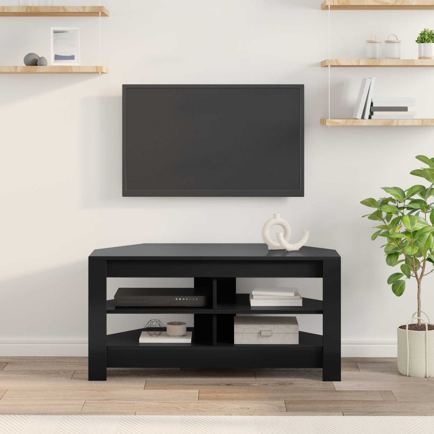 vidaXL Corner TV Cabinet 102 x 40.5 x 45 cm Black Engineered Wood