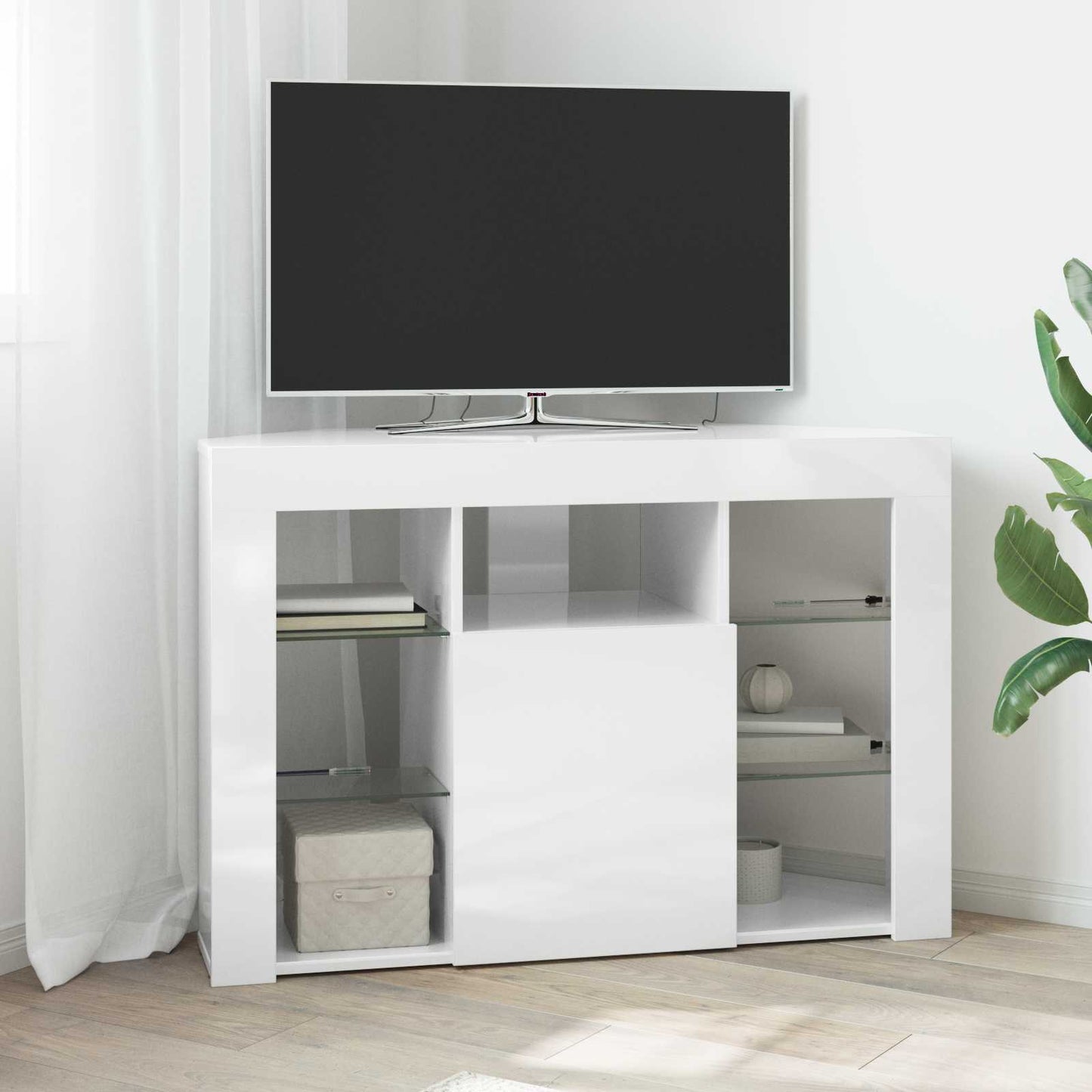 vidaXL Corner LED TV Cabinet 100x40x68cm High gloss White