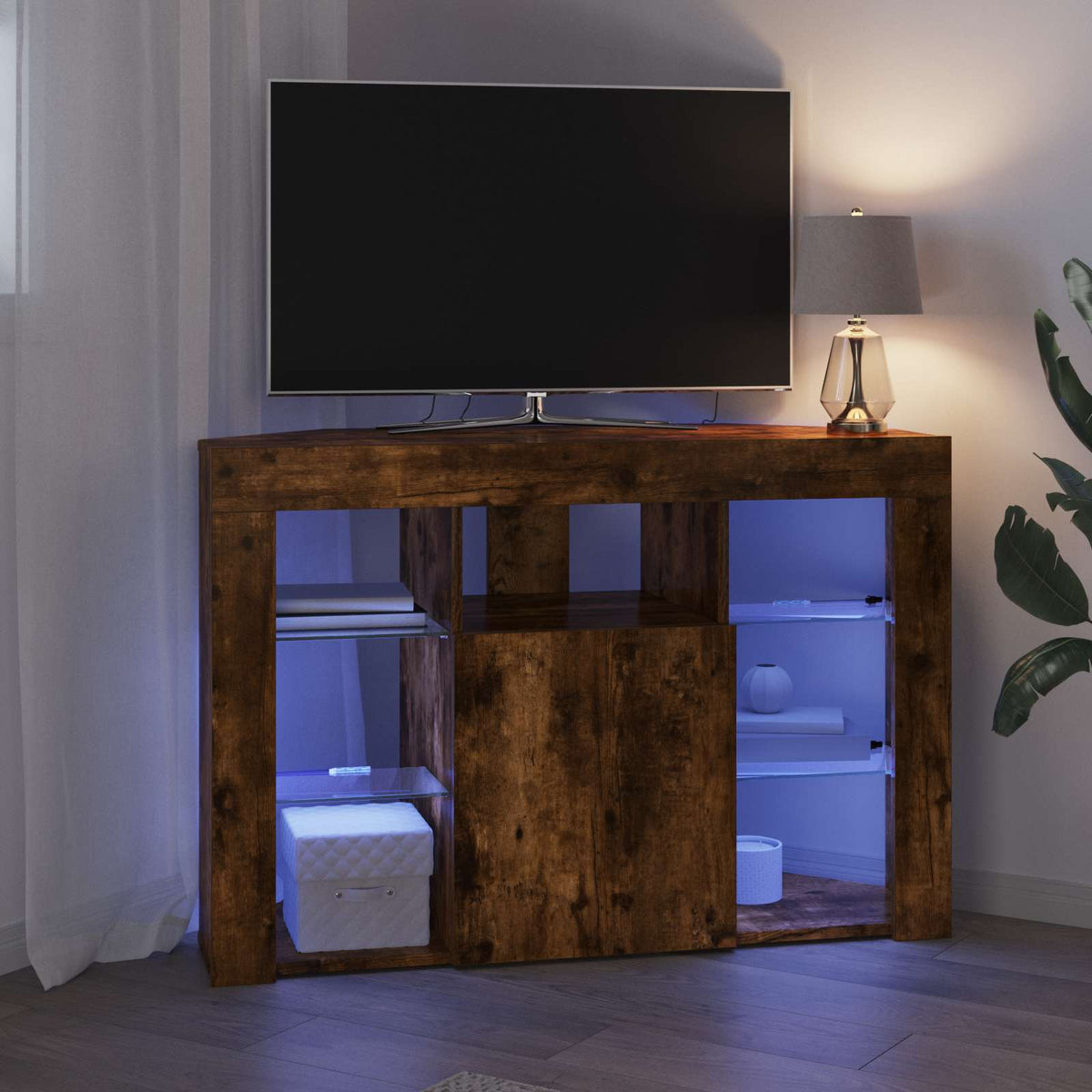 vidaXL Corner LED TV Cabinet 100x40x68cm Smoked Oak Engineered Wood