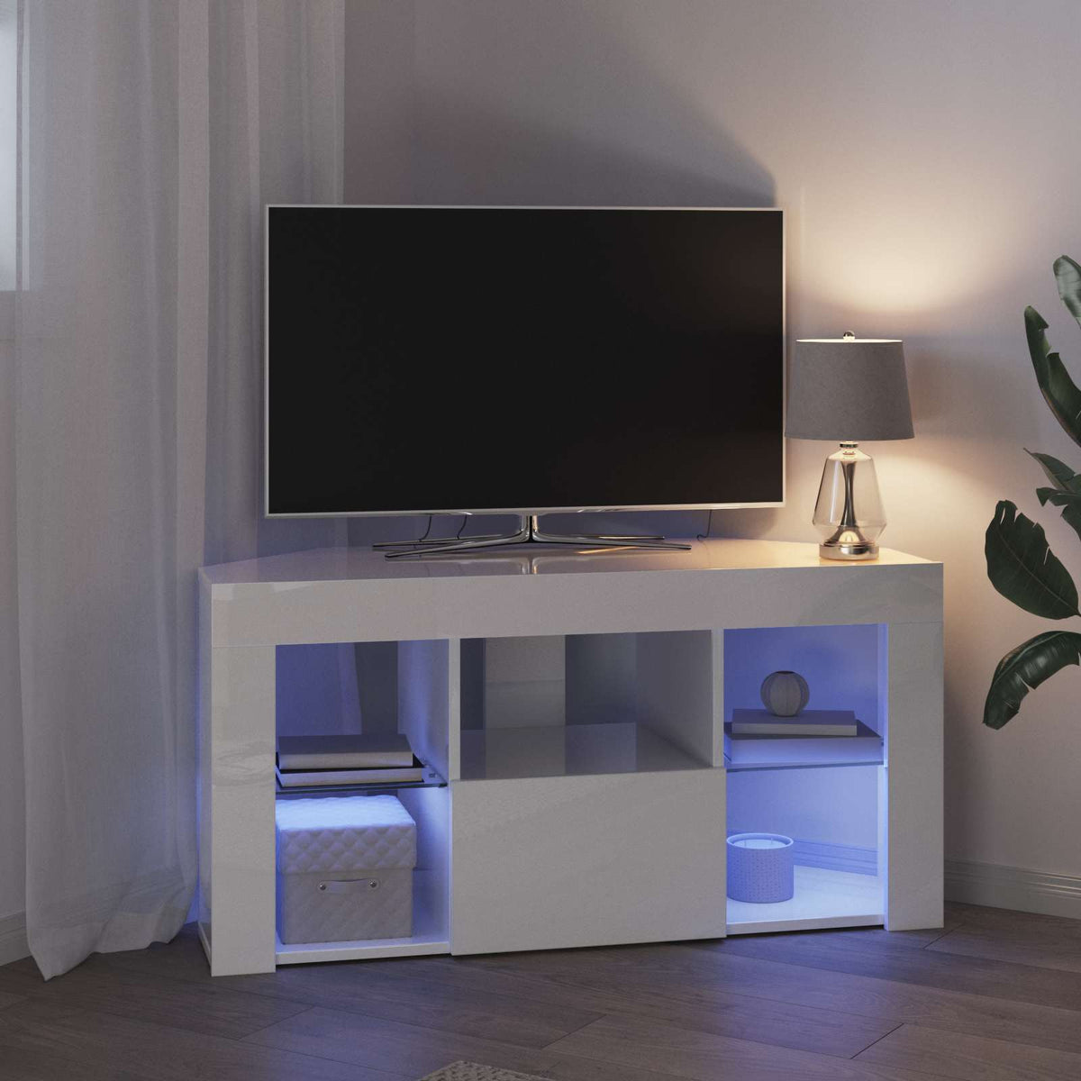 vidaXL Corner LED TV Cabinet 100 x 40 x 50 cm High gloss White