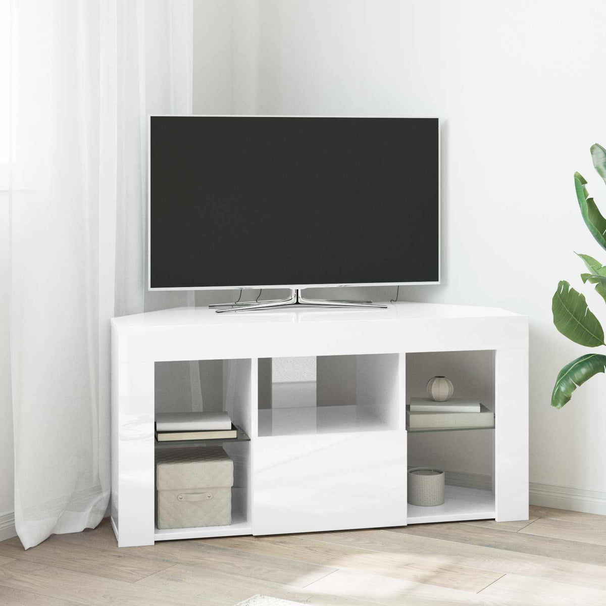 vidaXL Corner LED TV Cabinet 100 x 40 x 50 cm High gloss White