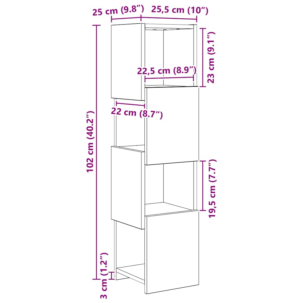 vidaXL Corner Cabinet 25.5x25x102cm Engineered Wood Old Wood
