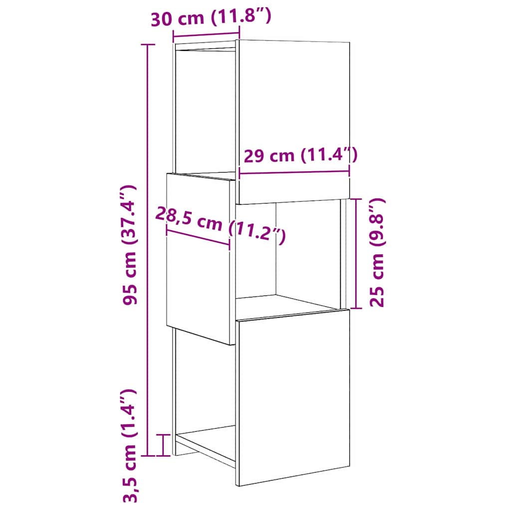vidaXL Corner Cabinet 30.5x30x95cm Engineered Wood Black Oak