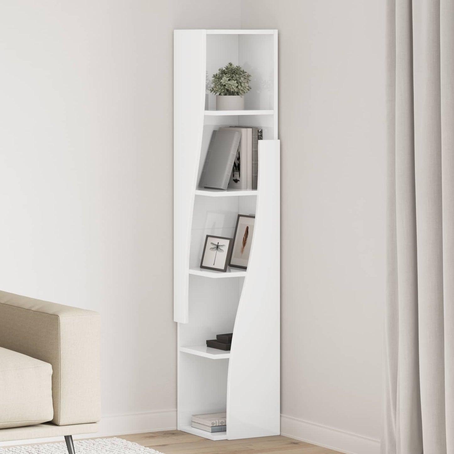 vidaXL Corner Cabinet 27.5x27x140cm Engineered Wood High Gloss White