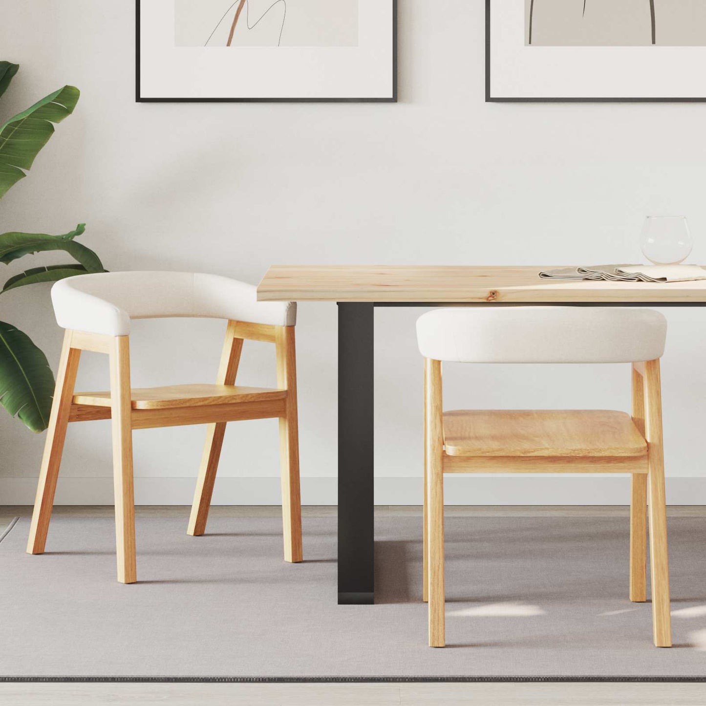 vidaXL Dining Chairs 2 pcs Natural 54 x 57 x 73 cm Solid Rubber Wood