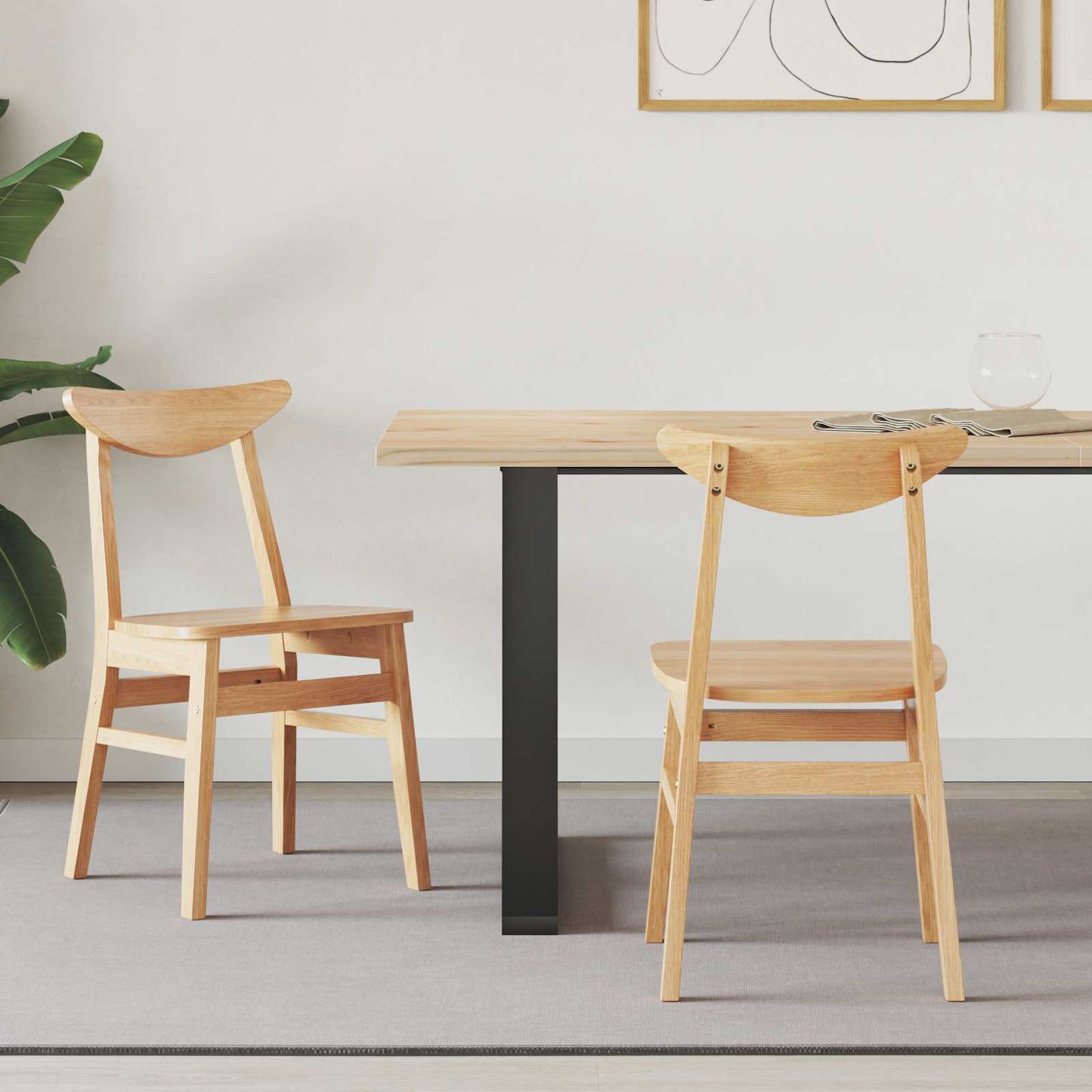 vidaXL Dining Chairs 2 pcs Natural 42 x 47.5 x 81 cm Solid Rubber Wood